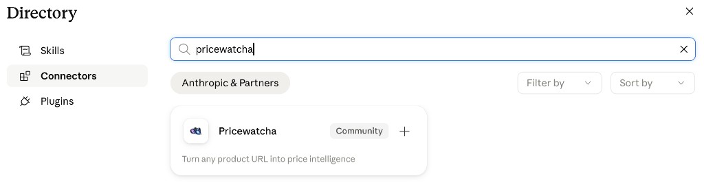 Claude Connector Directory: search result for Pricewatcha